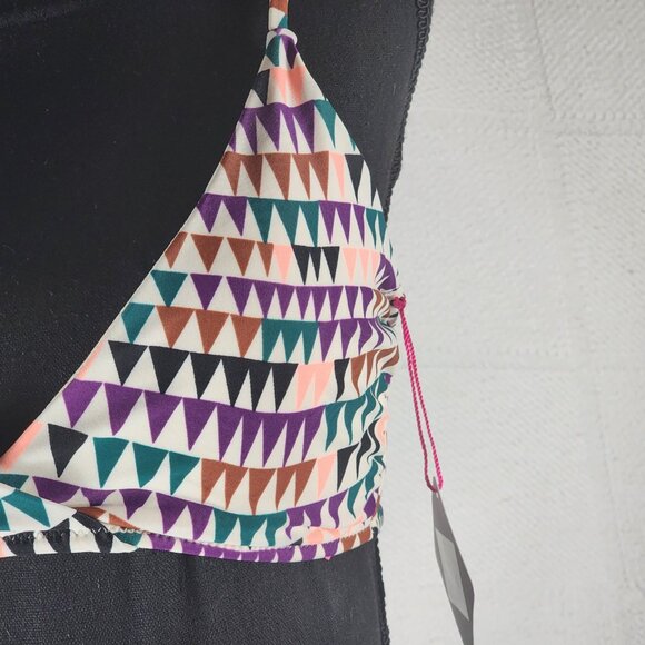 Vanilla/Beach Purple Multi Color Triangle Print Lined Nylon Span Bikini Top Sz M - Picture 5 of 16